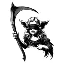 cherub blindfold holding scythe  tattoo design idea