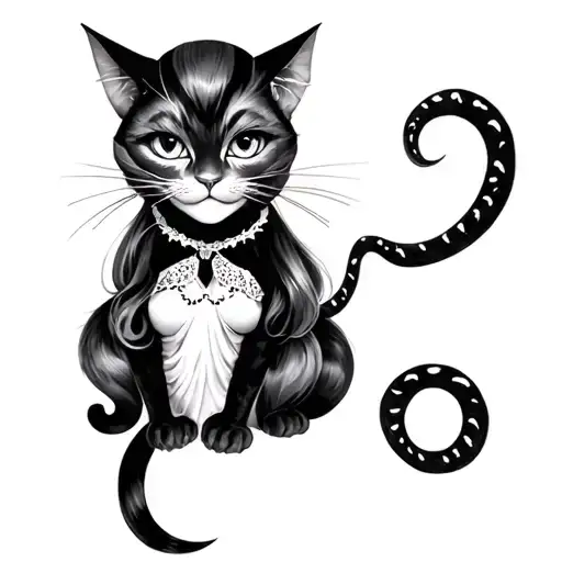 Dark Alice In Wonderland and cheshire cat tattoo design idea