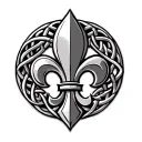 Fleur de Lis with celtic knot background black tattoo design idea