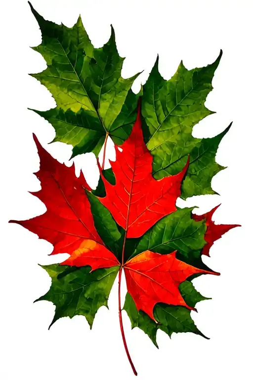 12 green maple leafs surrounding 1 red maple leaf tattoo design idea