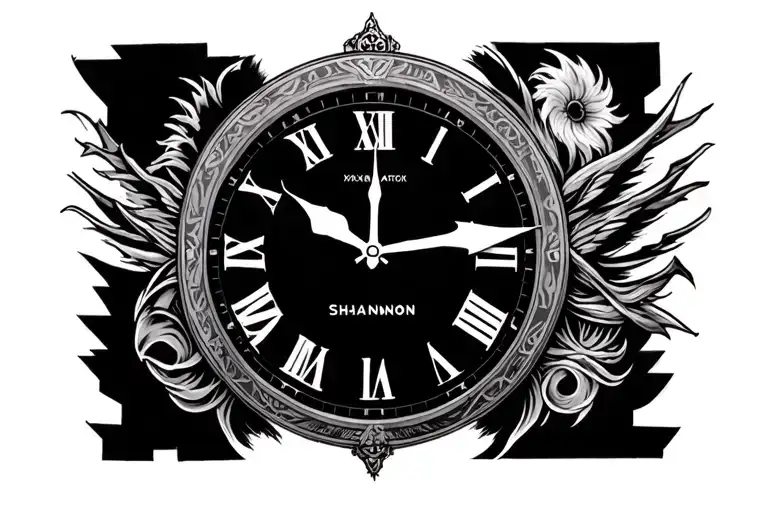 xxxtentacion iconic clock tattoo with the name Shannon  tattoo design idea