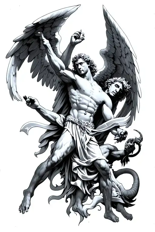 St. Michael the Archangel defeating satan tattoo design idea