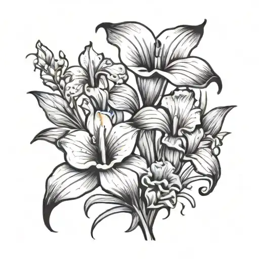 calla lilly and iris flower tattoo design idea