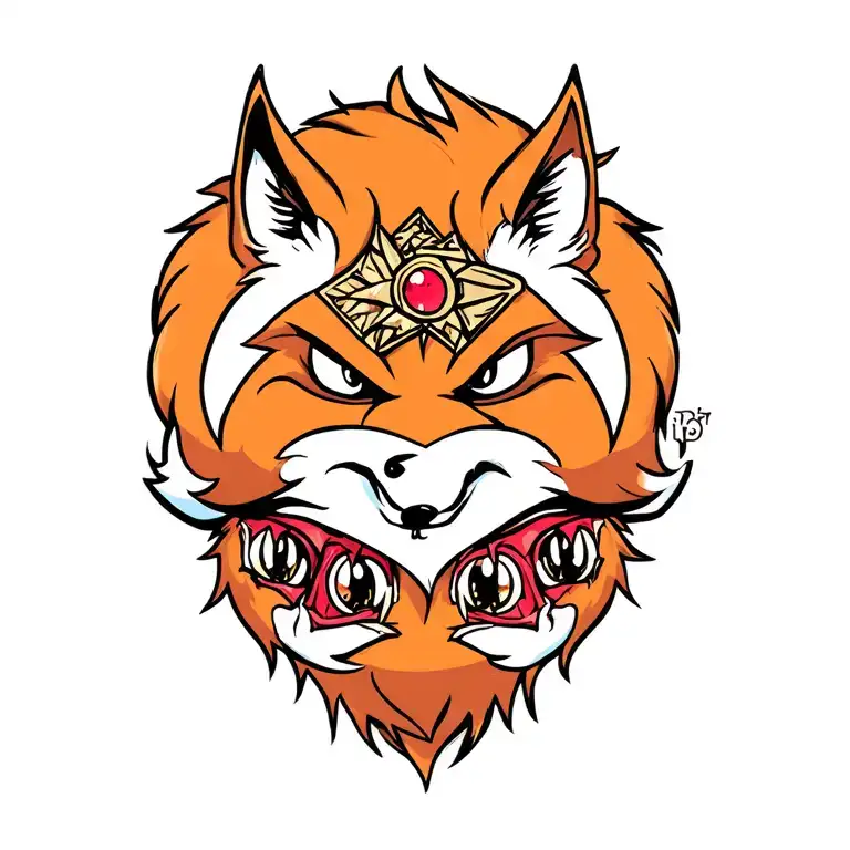 evil looking fox with three mouths and six eyes tattoo design idea