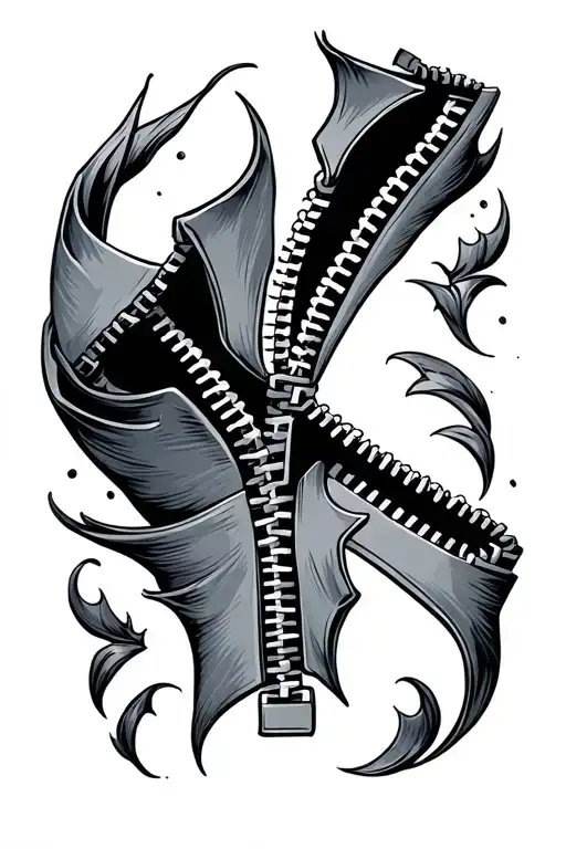 zipper partially open tattoo design idea