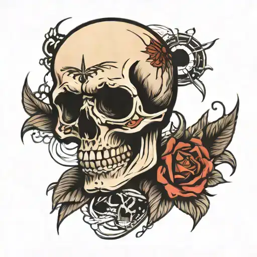 simplistic traditional skull, sailor jerry tattoo design idea