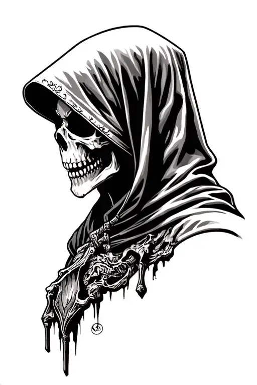 Hooded Grim Reaper side profile tattoo design idea