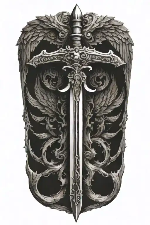 longsword with one wing tattoo design idea