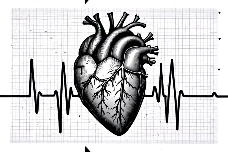 line drawing of heart going into a heartbeat flatline  tattoo design idea