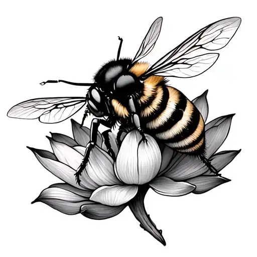 bumble bee on a lotus large tattoo design idea
