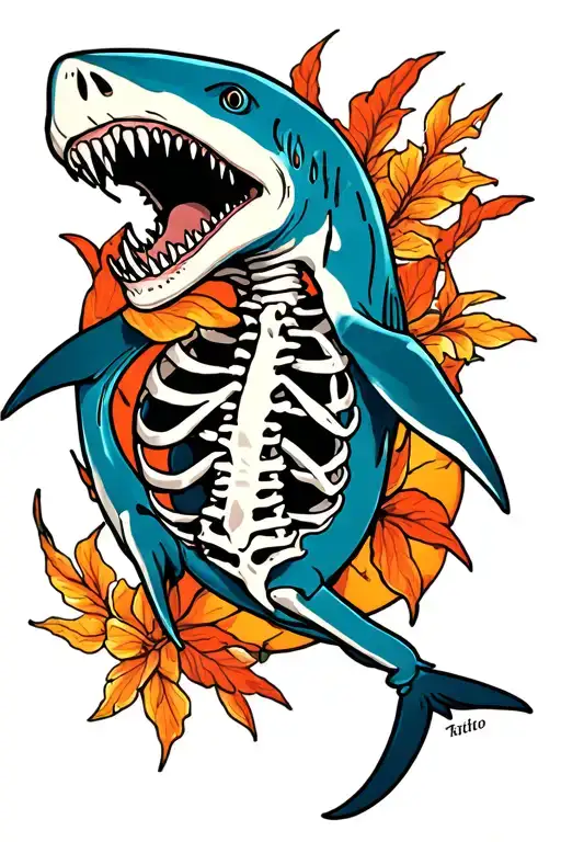 Skeleton shark tattoo design idea