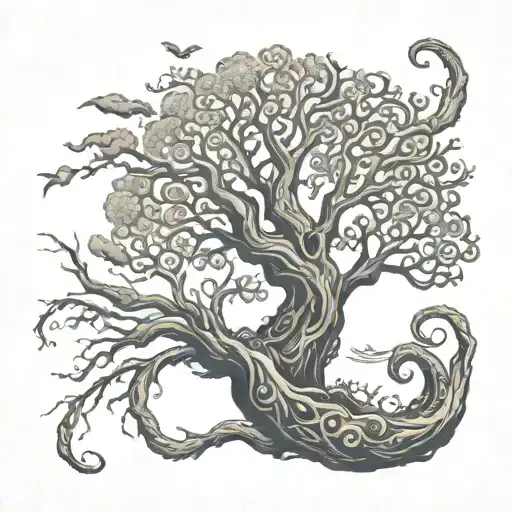A tree of life whose trunk forms a cross of leviathan tattoo design idea