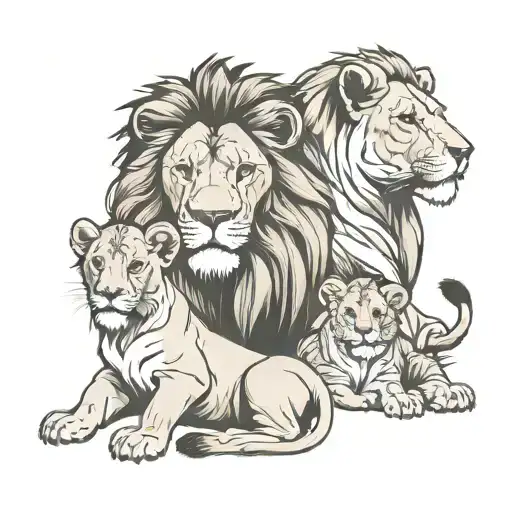 lion and 2 cubs tattoo design idea
