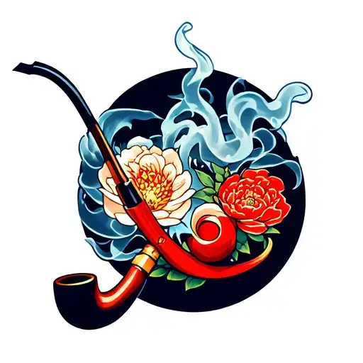 japanese style kiseru pipe with smoke tattoo design idea