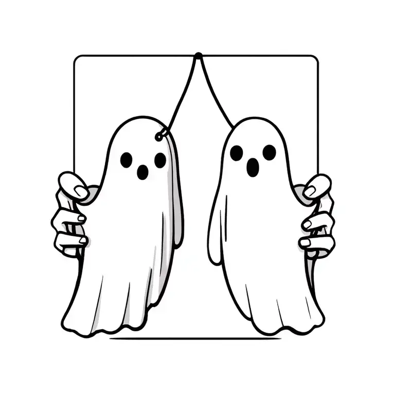 matching ghosts holding string phone tattoo design idea