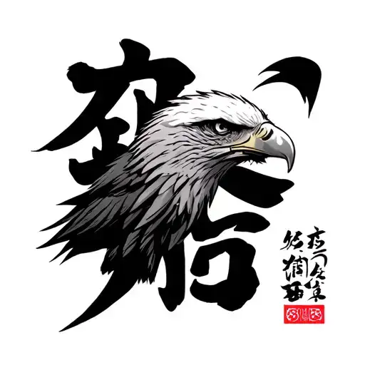 Eagle with Japanese letters tattoo design idea