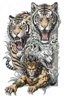 full forearm tiger and fire ninja and wolf men and broly goku   tattoo design idea