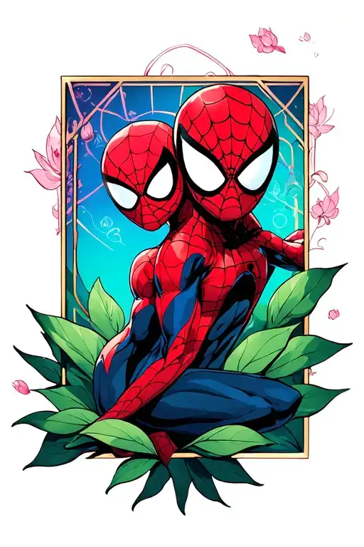 lotus and spiderman inside of a rectangle frame tattoo design idea