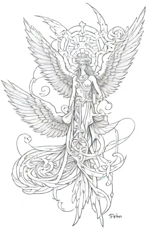 I want a tattoo on my forearm — a six-winged seraphim in the style of Boulevard Depo, made evenly and aesthetically tattoo design idea
