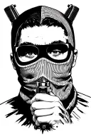 guns and man in ski mask holding tattoo design idea