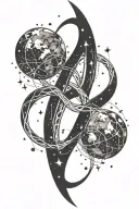 infinity symbol intertwined with galaxy filled with planets and stars and the earth  tattoo design idea