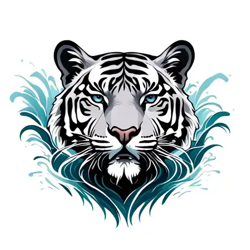 tiger and water waves tattoo design idea