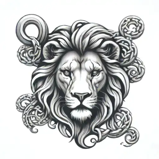 lion head with Celtic knot design incorporating Leo horoscope tattoo design idea