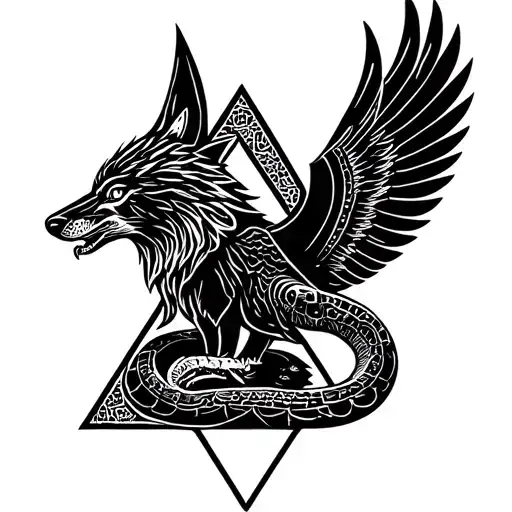 chacal eagle shark wolf snake fox triangle tattoo design idea