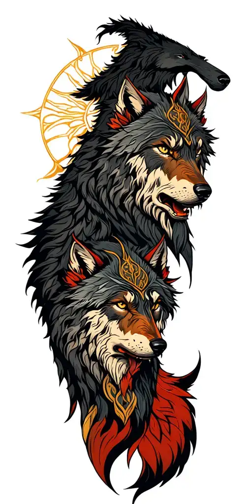 Odin and his wolves skoll and hati sun tattoo design idea
