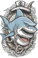 shark biting an anchor wearing a sailor hat tattoo design idea