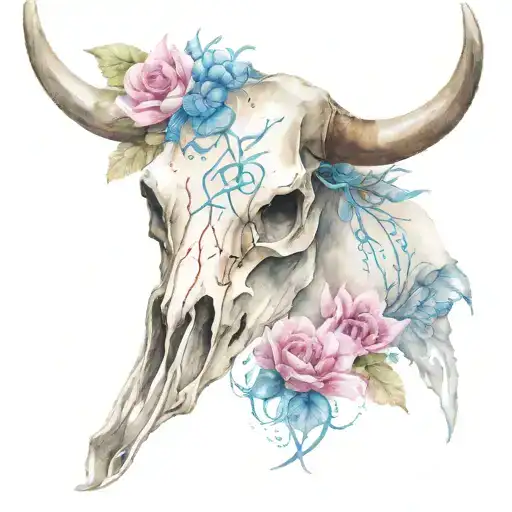birthdate roman numerals western bull skull tattoo design idea
