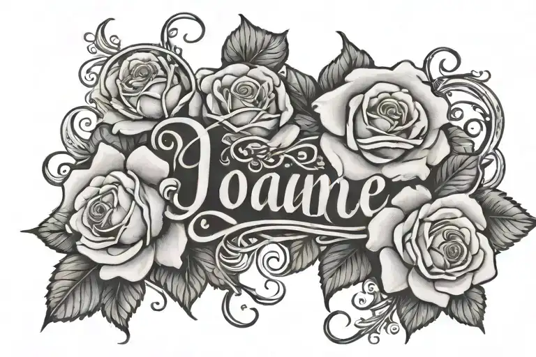 the name Joanne with roses surrounding tattoo design idea
