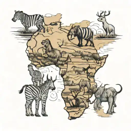 map of africa but the big 5 animals inside tattoo design idea
