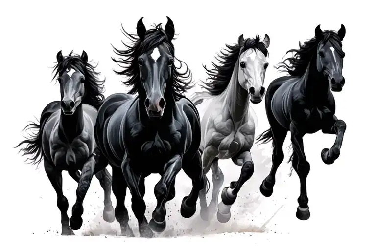 Pack of 4 wild horses running tattoo design idea