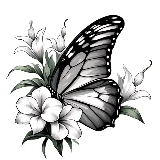 a butterfly with one half made of wings, the other half made of daffodils and calla lilies, and the whole made of one li tattoo design idea