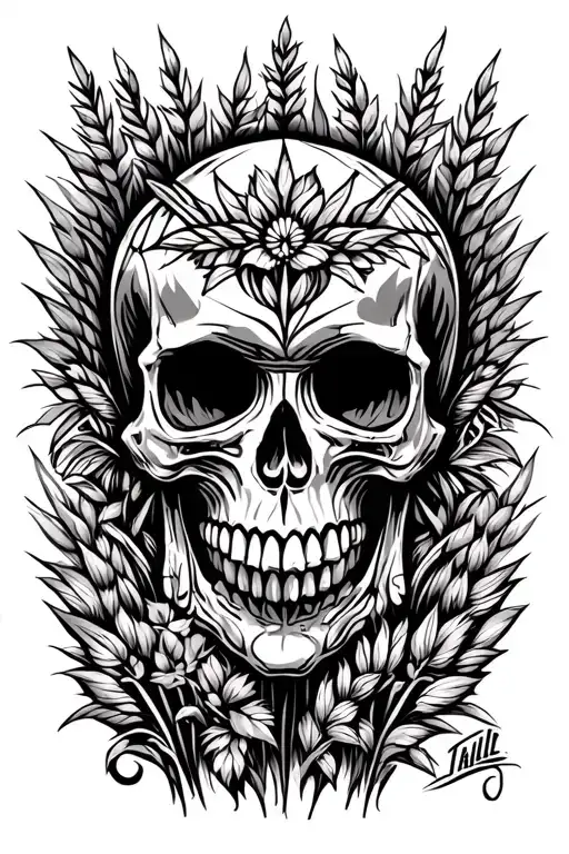 gentle healer Tall Grass and skull tattoo design idea