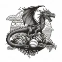 A dragon flying over the landscape of Venezuela, with a softball incorporated into the design tattoo design idea