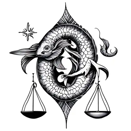 Aquarius And Pisces and libra zodiac sign tattoo design idea