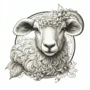 cute symmetrical lamb face with fine line tattoo design idea