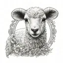 cute symmetrical lamb face with fine line tattoo design idea