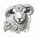 cute symmetrical lamb face with fine line tattoo design idea