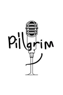 - Microphone in continuous line, without filler, with clean lines. The word “Pilgrim” in handwritten typography, but more tattoo design idea