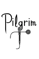 - Microphone in continuous line, without filler, with clean lines. The word “Pilgrim” in handwritten typography, but more tattoo design idea