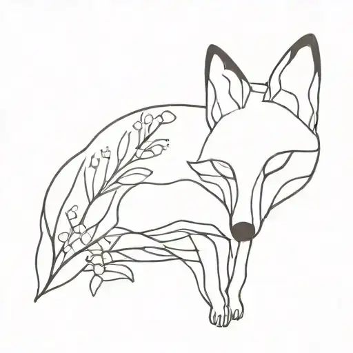 Black outline of a fox with colourful foget me nots inside it tattoo design idea