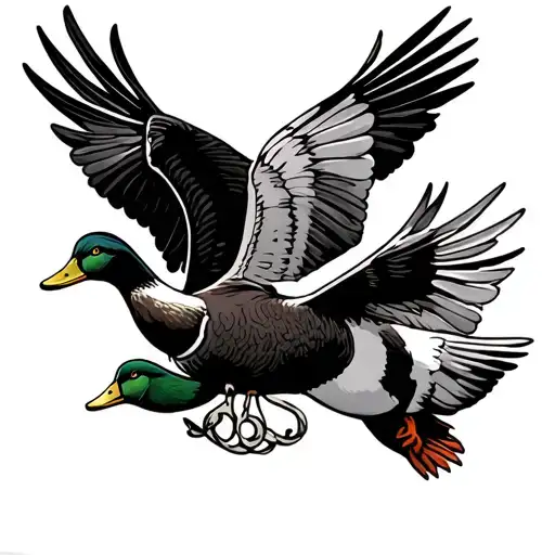 gun and ducks flying tattoo design idea