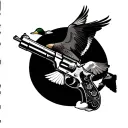 gun and ducks flying tattoo design idea