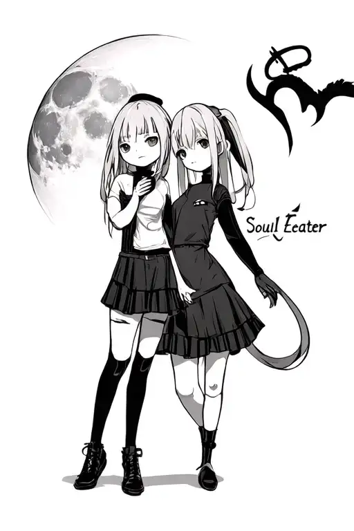 Soul eater moon, shinra kusikabe, maka and soul tattoo design idea