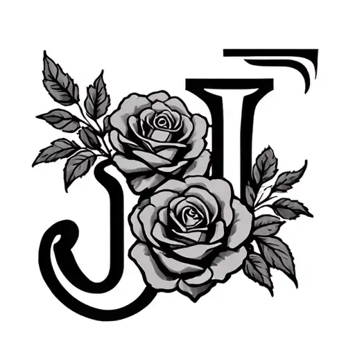 chicano style, roses, letter J tattoo design idea
