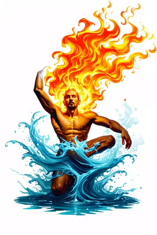 fire and water balancing  man tattoo design idea