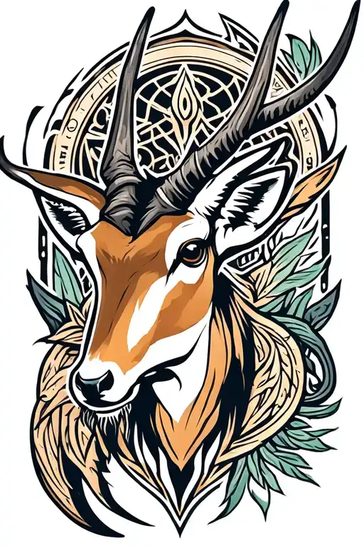 springbok head with world of warcraft logo intertwined tattoo design idea